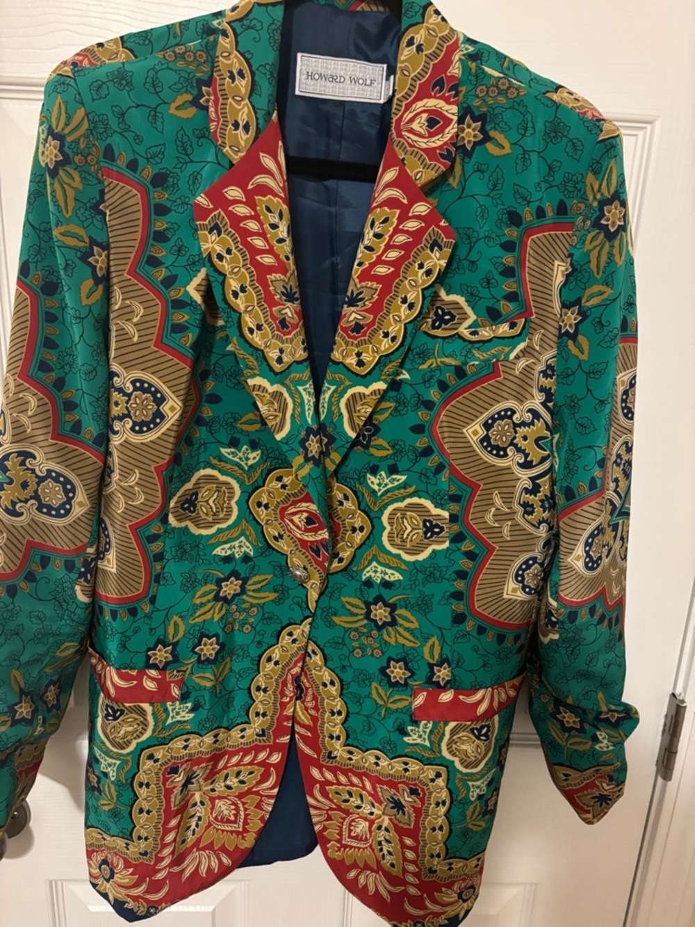 Howard Wolf Vintage Teal Multicolor Printed Blazer